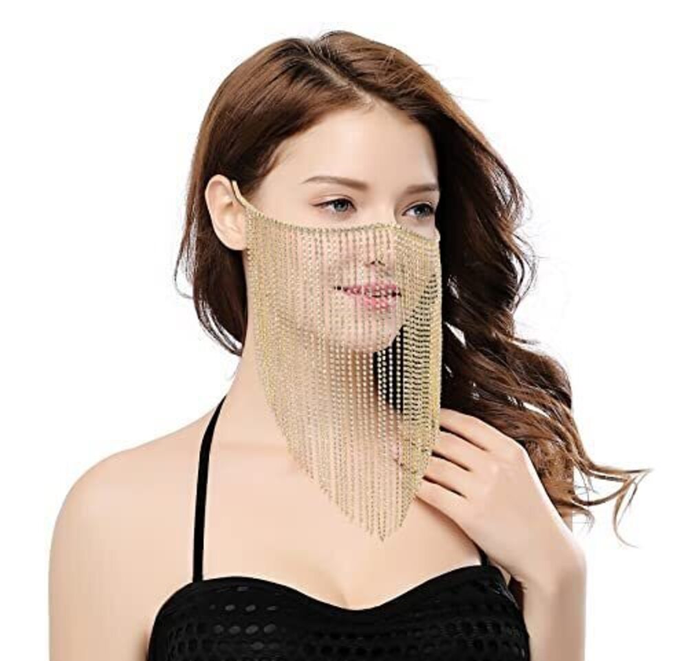 6842 Masquerade Mask Rhinestone Fringe Mardi Gras Mask Party Prom Ball Mask